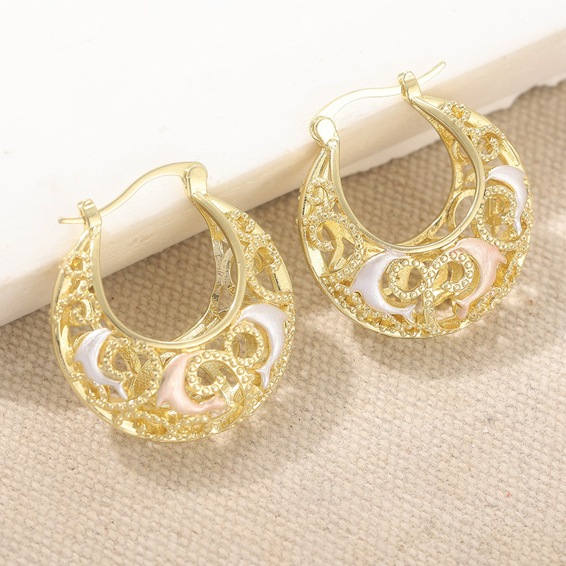 Women's Exquisite Retro Golden Hoop Earrings with Dolphin Patterns